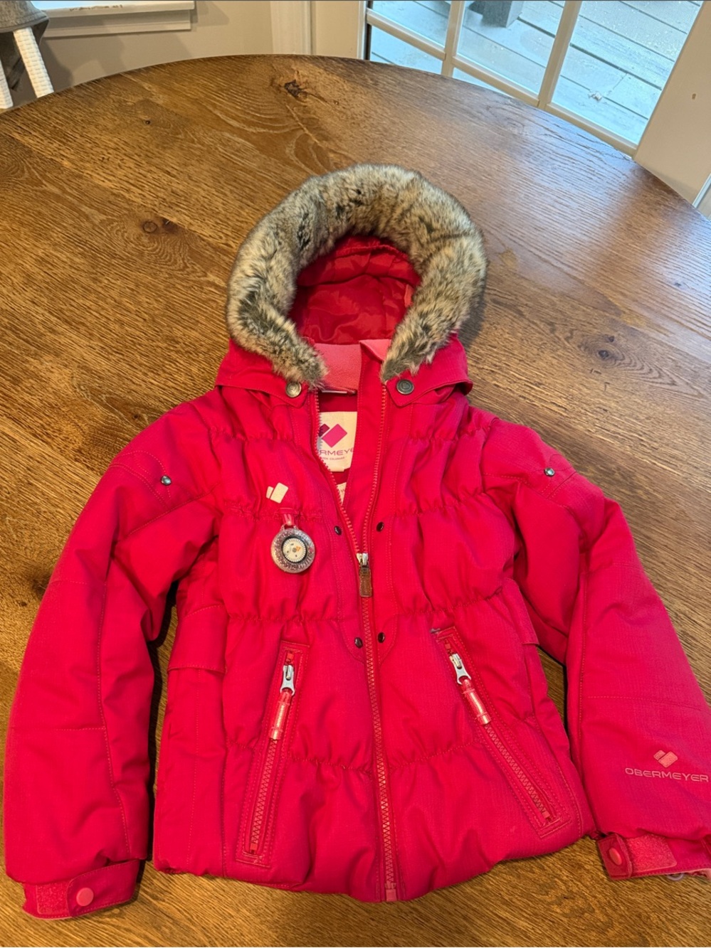 Obermeyer Girls' Pink Insulated Ski Jacket with Removable Faux-Fur Hood